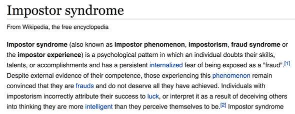 impostor syndrome - Wikipedia excerpt